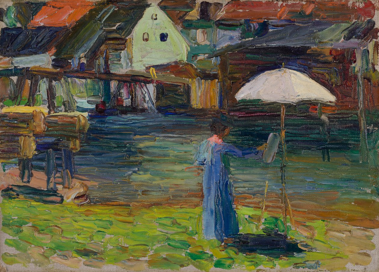 Kallmünz – Gabriele Münter aan het schilderen I door Wassily Kandinsky