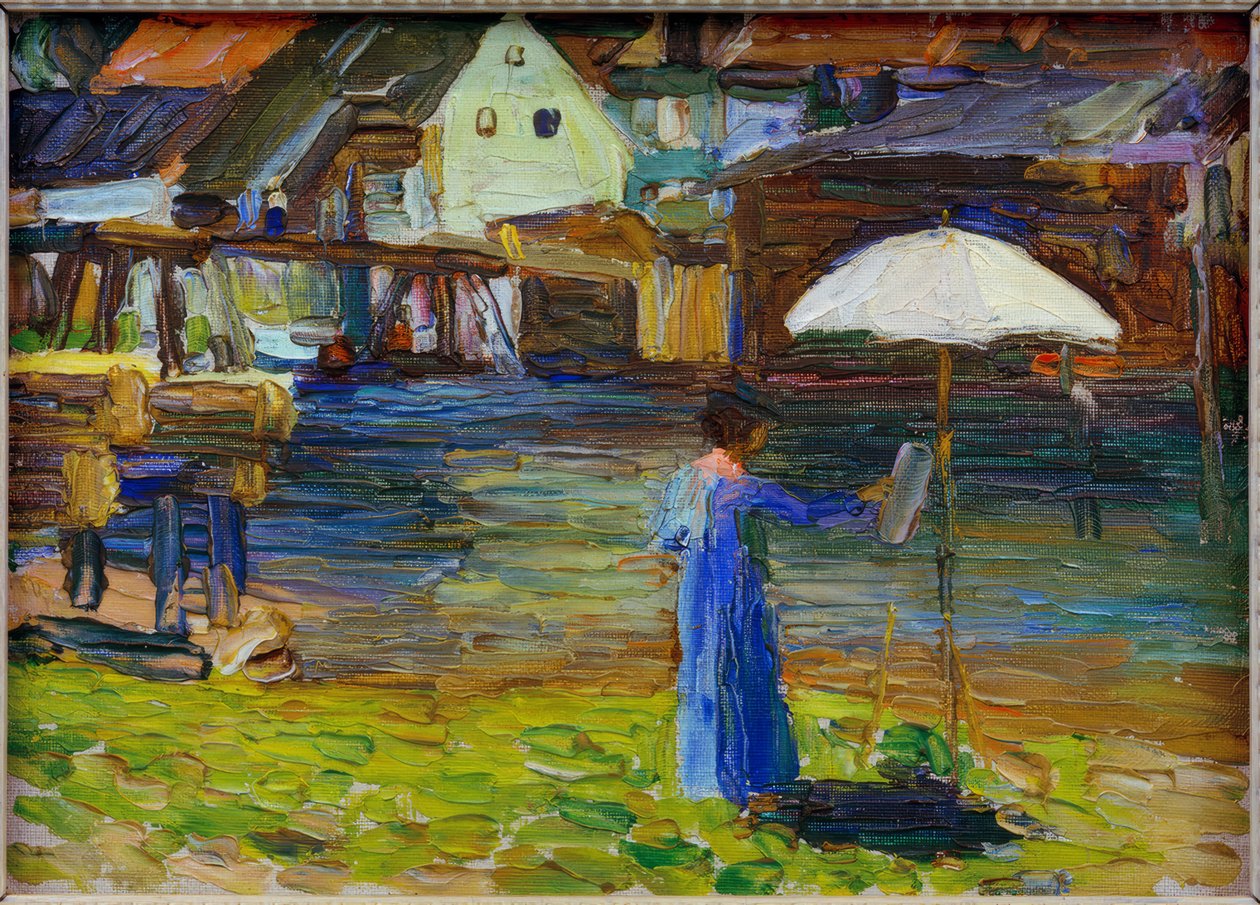 Kallmünz – Gabriele Münter aan het schilderen I door Wassily Kandinsky