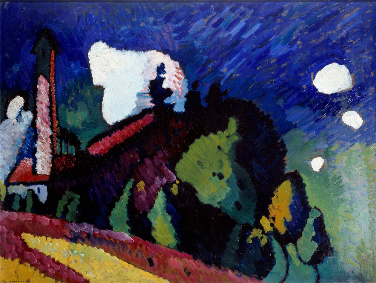 Landschap bij de toren door Wassily Kandinsky