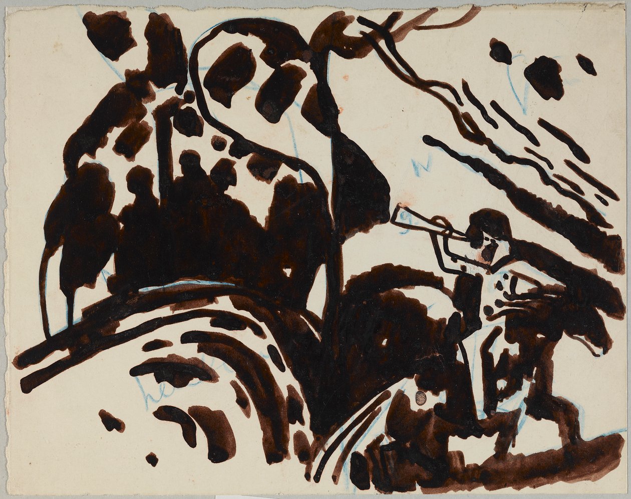 Landschap met trompet spelende ruiter door Wassily Kandinsky