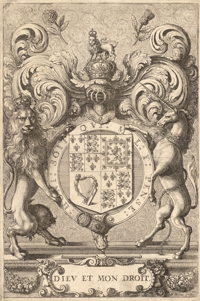 Engelse koninklijke wapens (1660 – 1689). Staat 2 door Wenceslaus Hollar