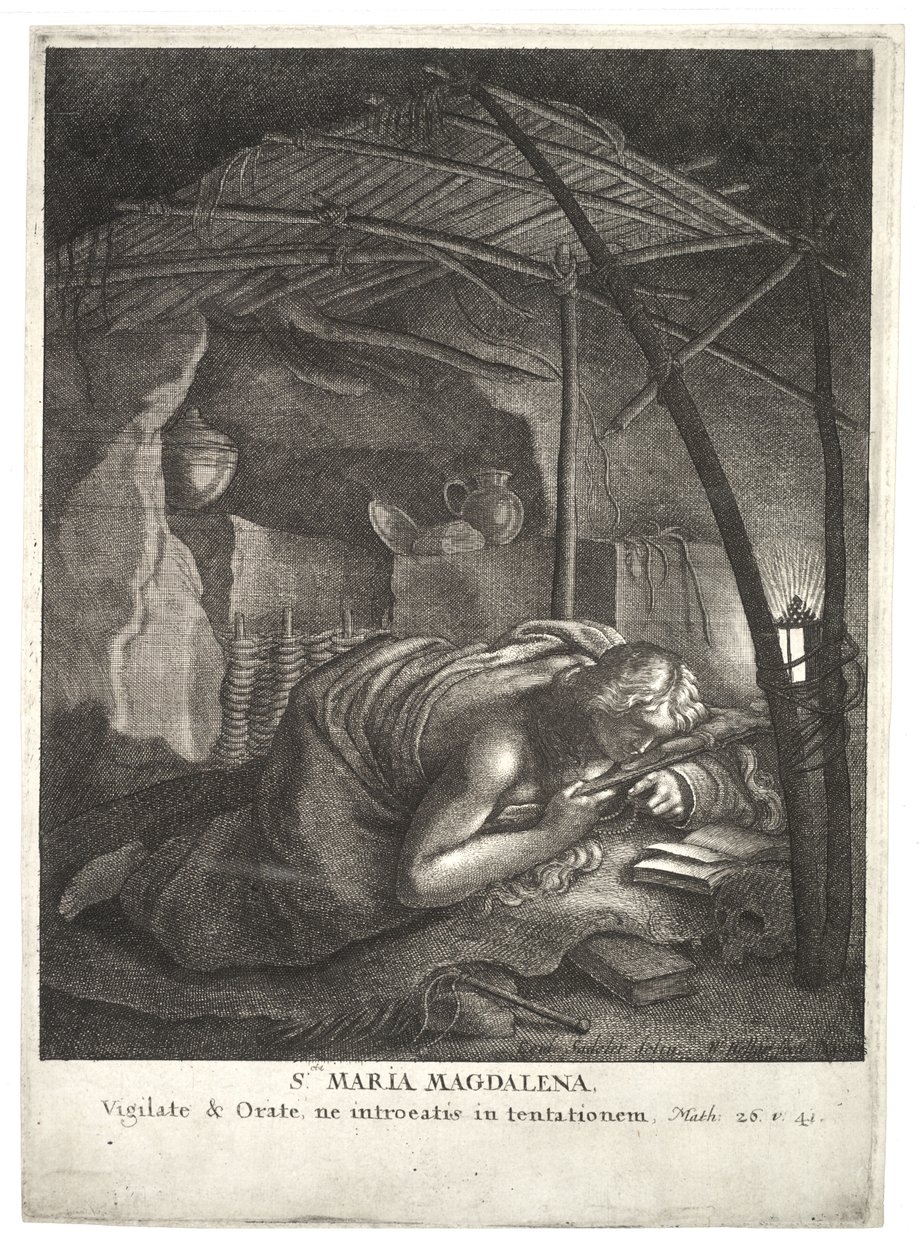 De boetvaardige Magdalena, naar Sadeler. Staat 2 door Wenceslaus Hollar