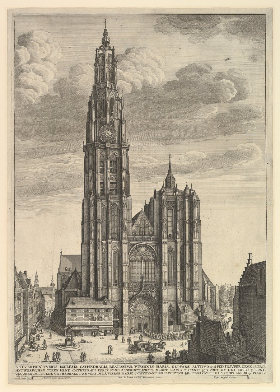 Antwerpse kathedraal Prospectvs Tvrris Ecclesiæ Cathedralis door Wenceslaus Hollar