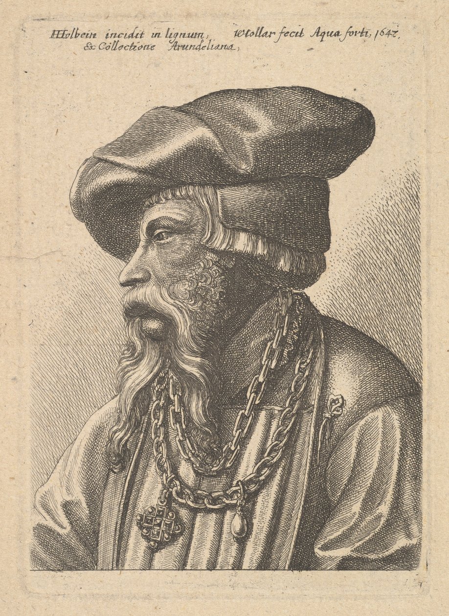 Baardige man met kettingketting, 1647 door Wenceslaus Hollar
