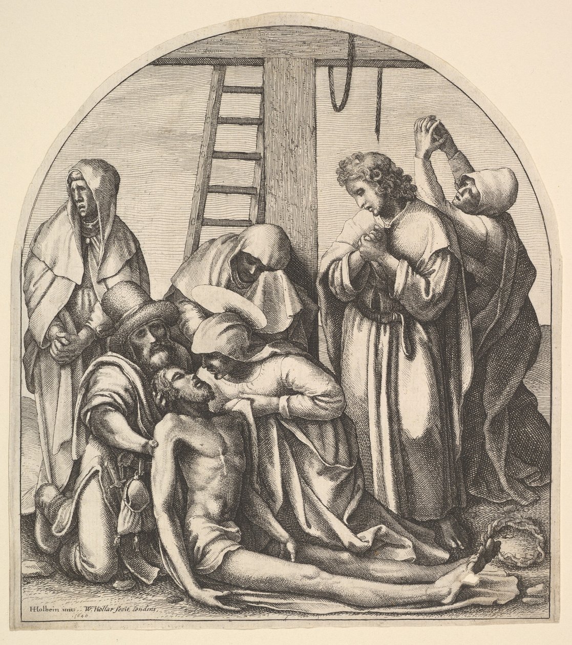 Afdaling van het kruis (naar Holbein) door Wenceslaus Hollar