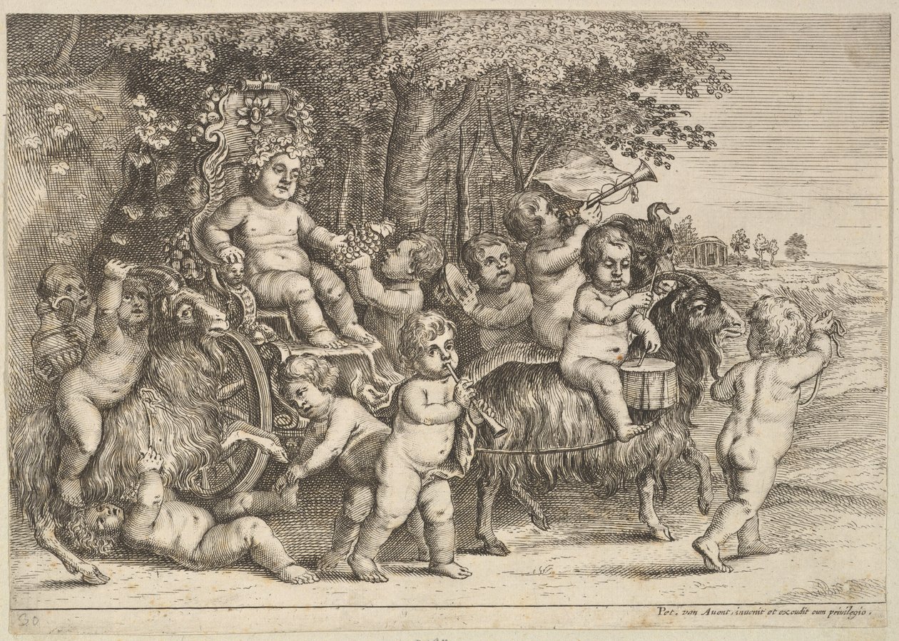 Elf jongens en drie geiten, 1625-77 door Wenceslaus Hollar