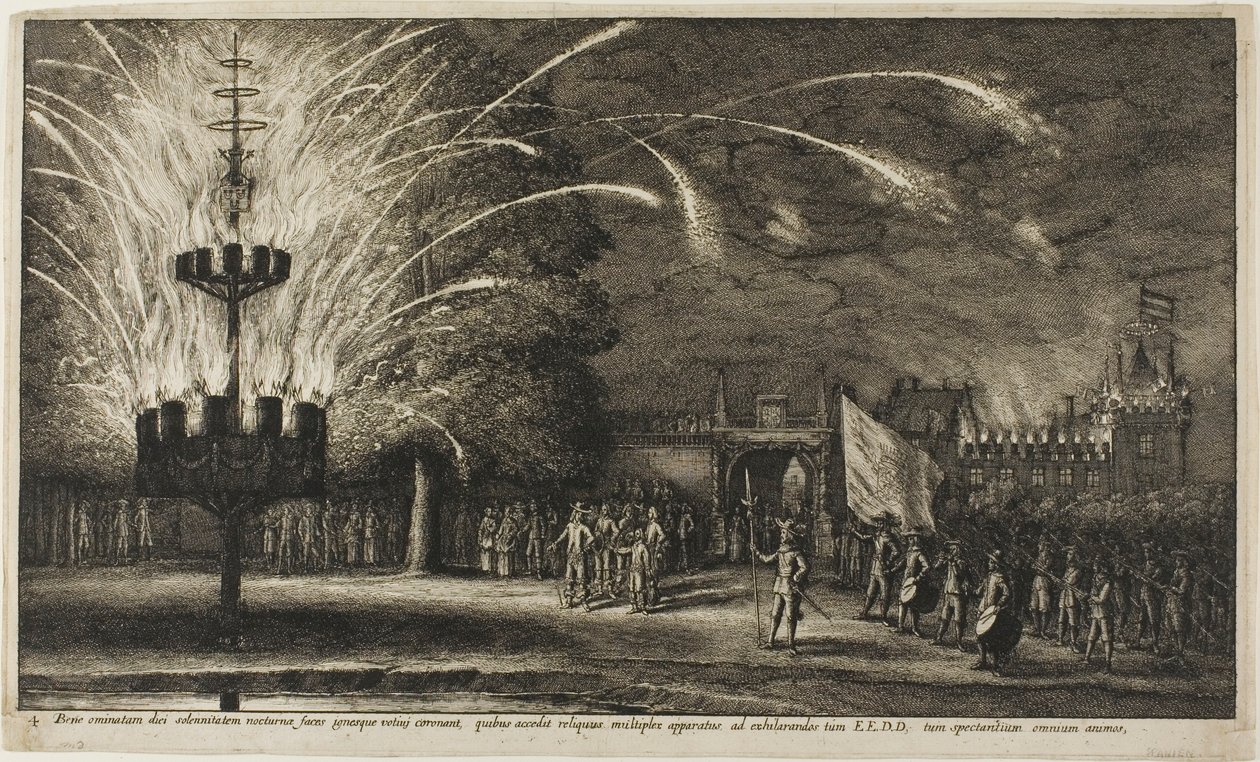 Vuurwerk in Hemissem door Wenceslaus Hollar