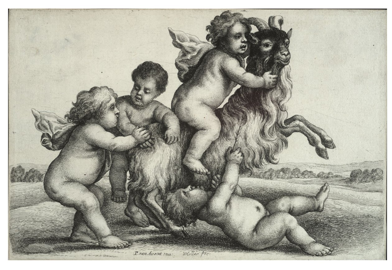 Vier kleine jongens en een geit door Wenceslaus Hollar