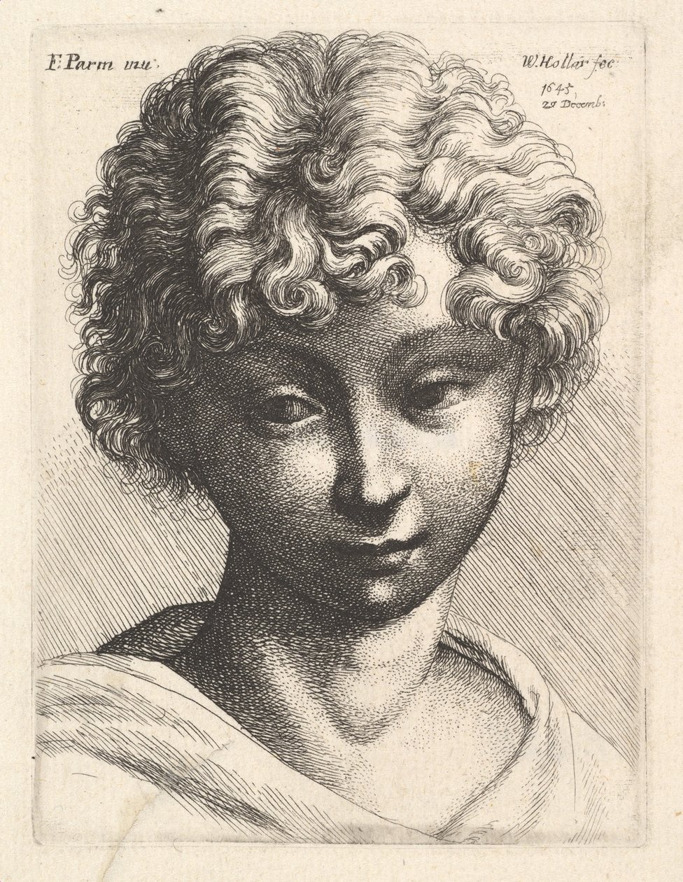 Hoofd van een jong meisje, 1645 door Wenceslaus Hollar