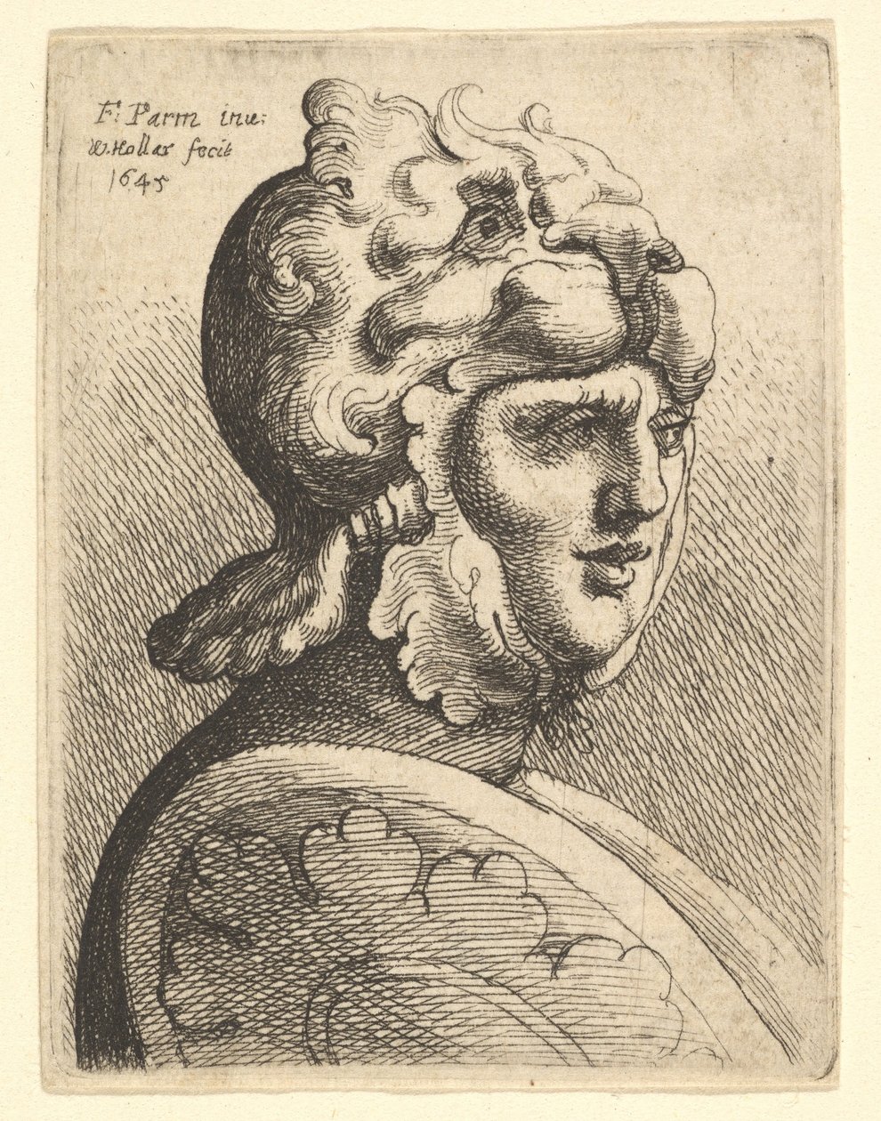 Geharnast hoofd door Wenceslaus Hollar
