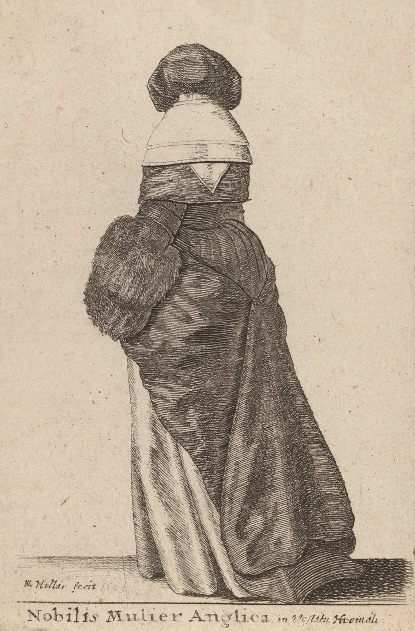 Nobele Engelse vrouw in winterkleding, 1643 door Wenceslaus Hollar