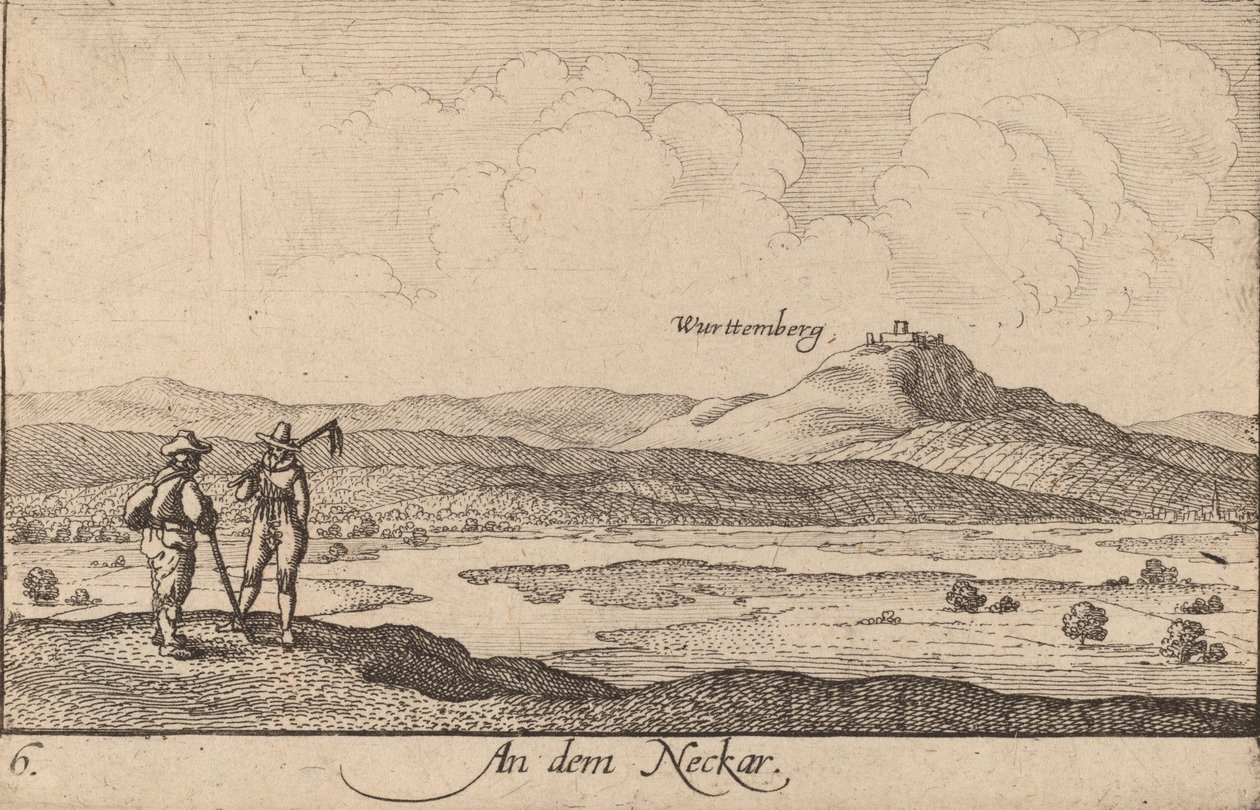Aan de Neckar, 1635 door Wenceslaus Hollar