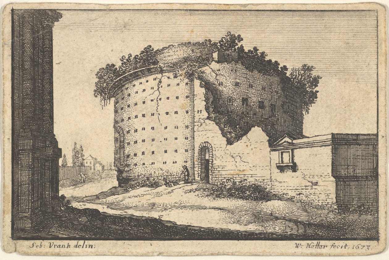 Ruïnes van een rond gebouw, 1673 door Wenceslaus Hollar