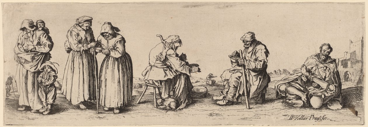 Zes mannen en vrouwen bedelaars door Wenceslaus Hollar