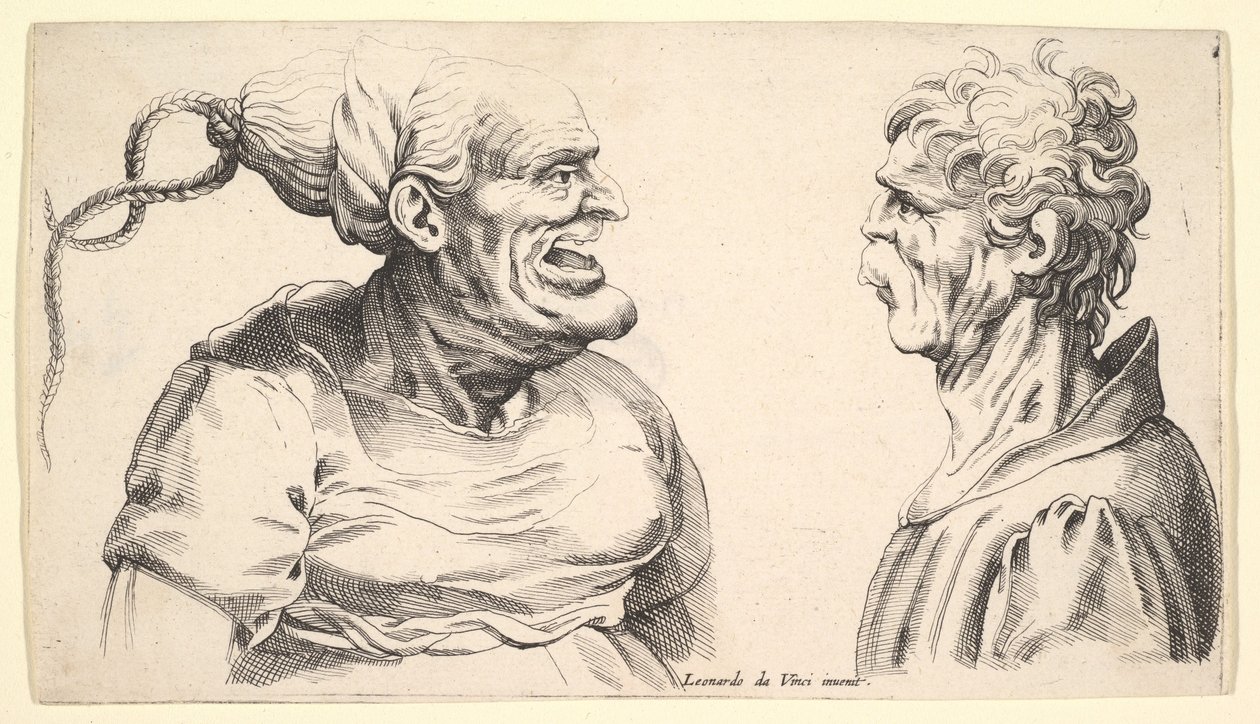 Twee misvormde hoofden door Wenceslaus Hollar