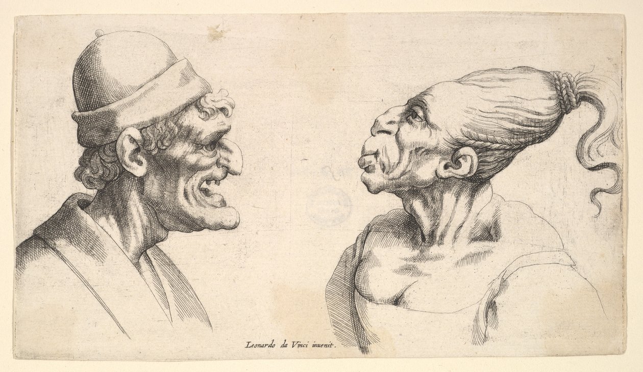 Twee misvormde hoofden door Wenceslaus Hollar