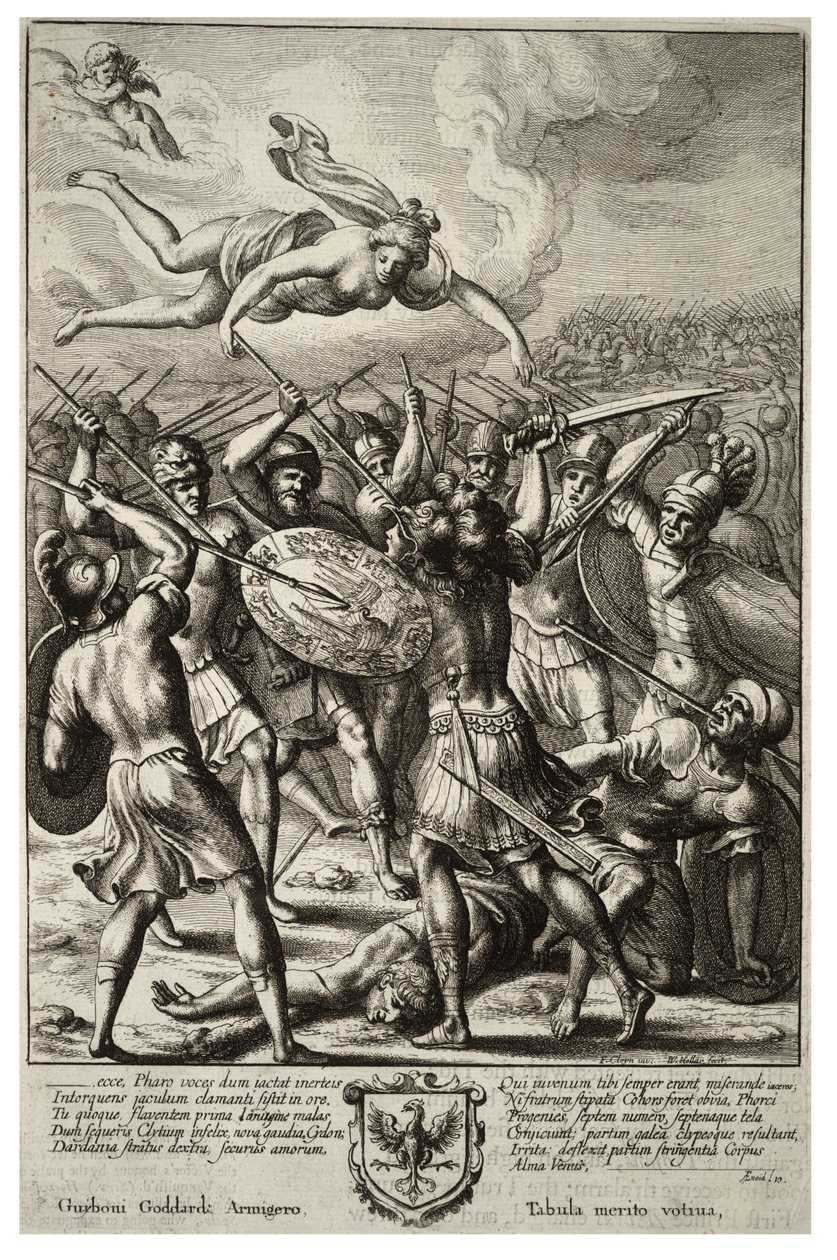 Venus beschermt Aeneas door Wenceslaus Hollar