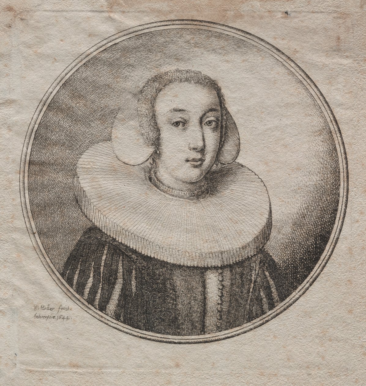 Vrouw met een Molensteenkraag door Wenceslaus Hollar