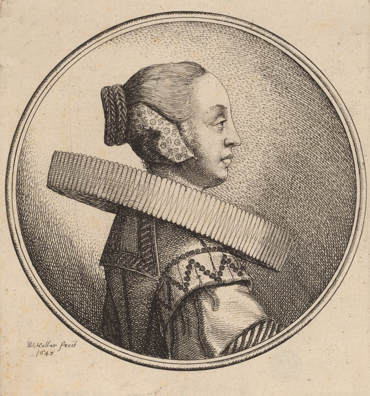 Vrouw met een kraag in profiel, 1643 door Wenceslaus Hollar