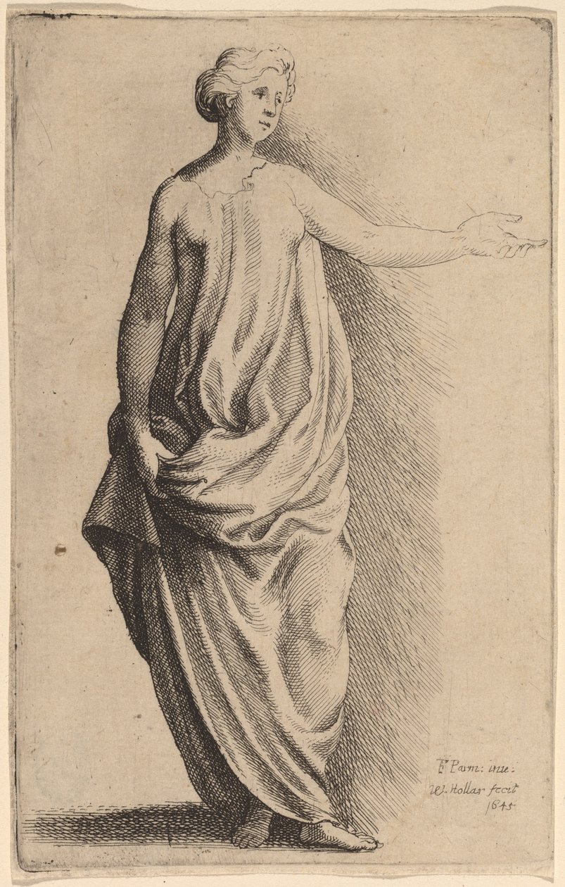 Staand figuur door Wenceslaus Hollar after Parmigianino