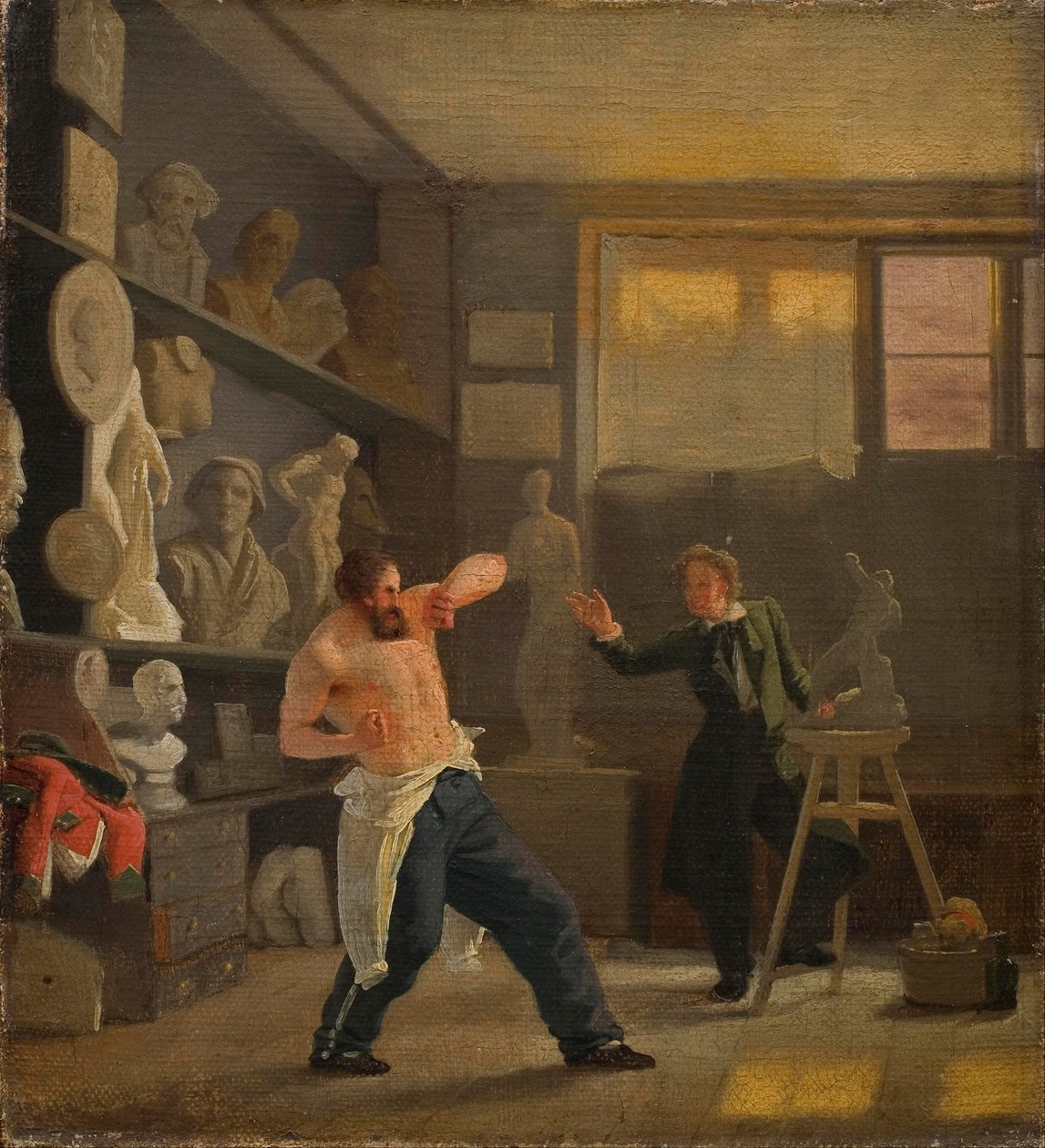 Een Beeldhouwer in zijn Atelier Werkend naar het Leven. De Medailleur Christen Christensen. door Wilhelm Bendz