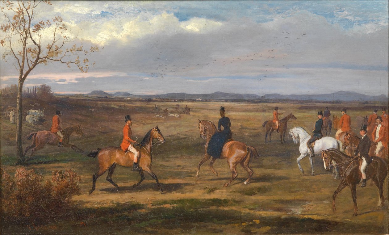 Kaiser Franz Joseph I. und Kaiserin Elisabeth mit Jagdgesellschaft / Hofjagd in Ungarn door Wilhelm Richter
