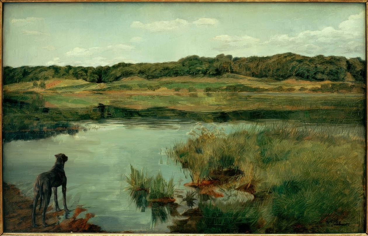 W. Trübner, Dog aan de Weßlinger See door Wilhelm Trübner