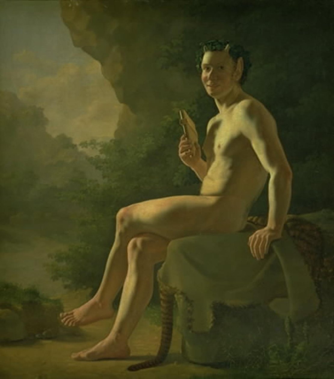 Jonge Pan in een grot. Modelfiguur door Wilhelm Bendz