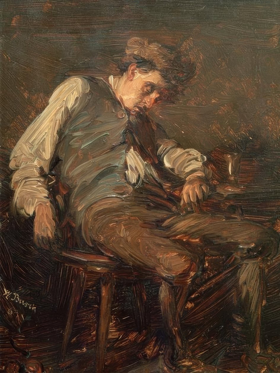 In slaap gevallen drinker door Wilhelm Busch