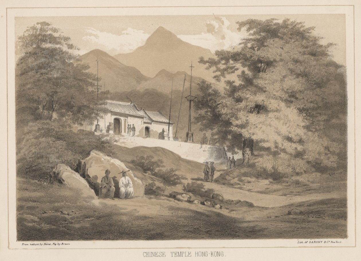 Chinese Tempel, Hong Kong, 1855 door Wilhelm Joseph Heine