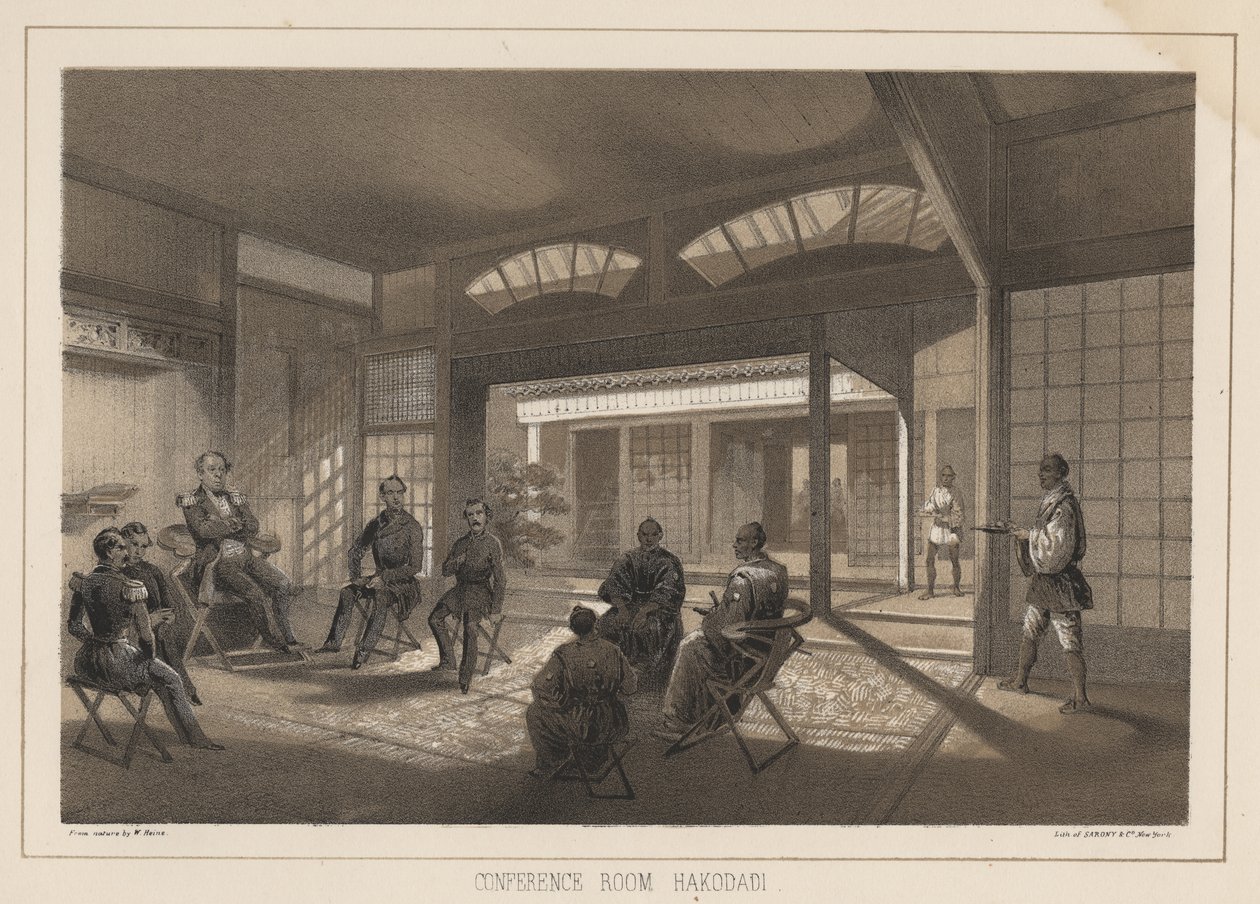 Conferentiekamer, Hakodadi, 1855 door Wilhelm Joseph Heine