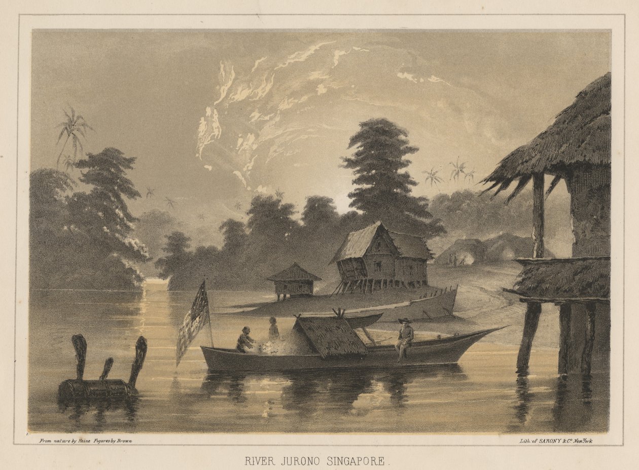 Rivier Jurono, Singapore, 1855 door Wilhelm Joseph Heine