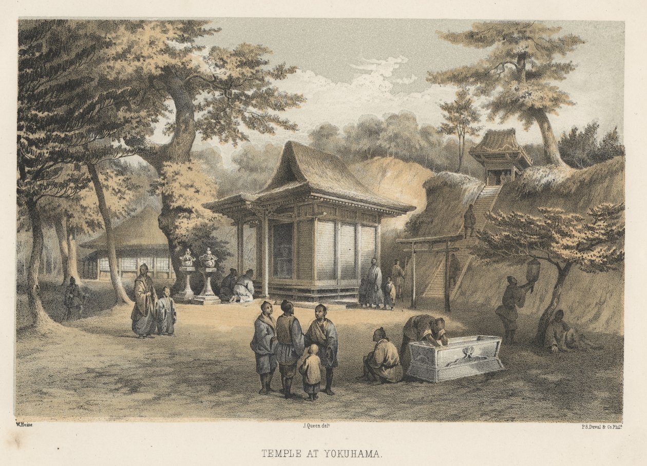 Tempel in Yokohama, 1855 door Wilhelm Joseph Heine