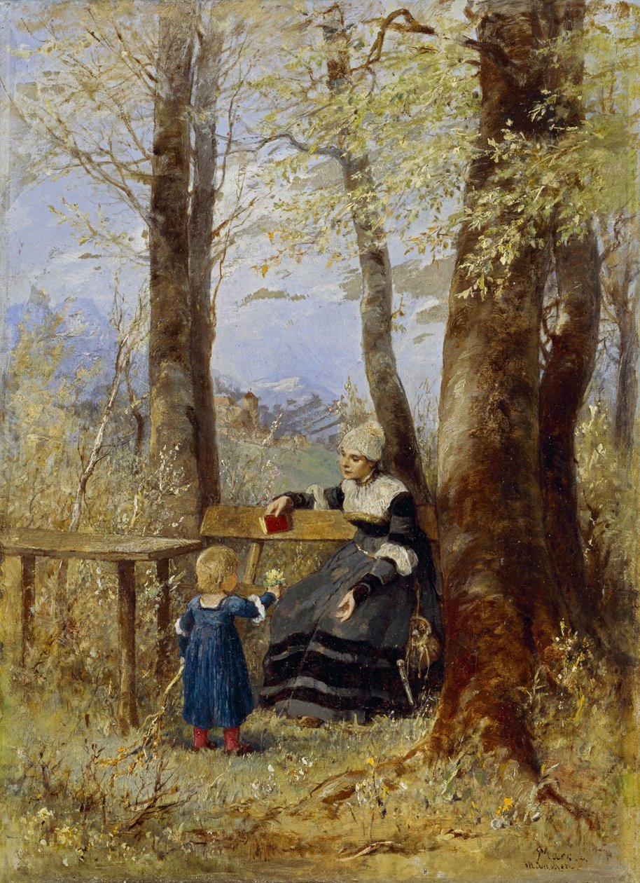 Moeder met kind in lentelandschap door Wilhelm Marc
