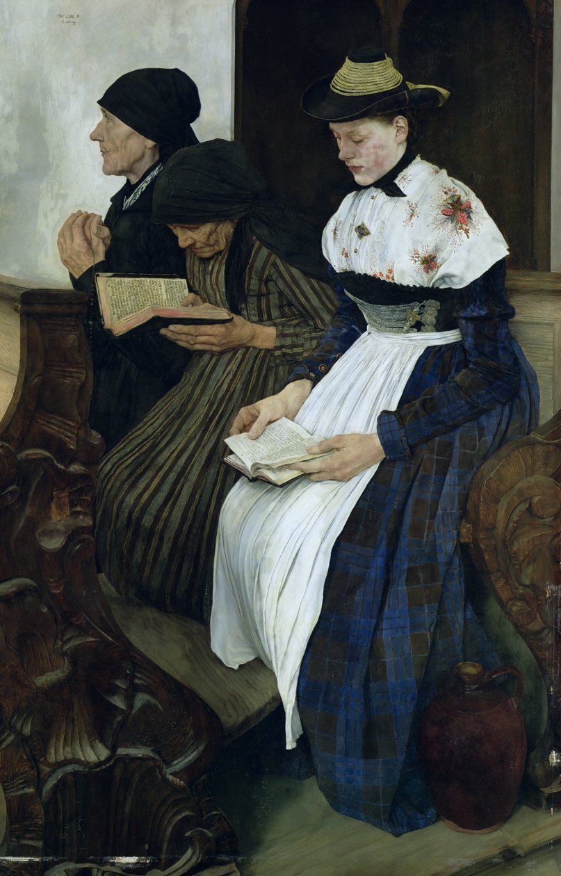 Drie vrouwen in de kerk, 1882 door Wilhelm Maria Hubertus Leibl
