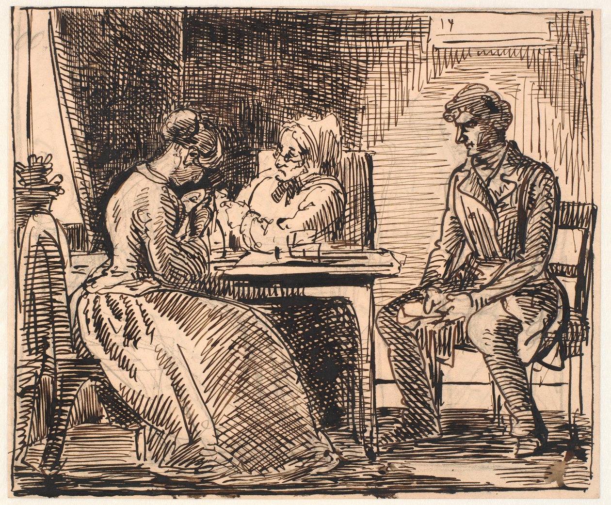 Schets voor "Beeld van het dagelijks leven" (Het Bezoek van de Vrijer) door Wilhelm Marstrand