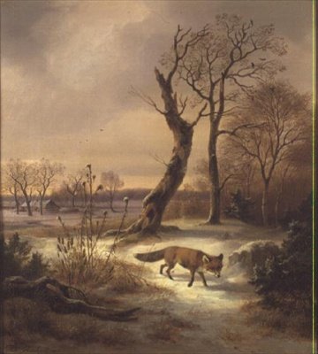 Vos in een winters tafereel door Wilhelm Reinhardt