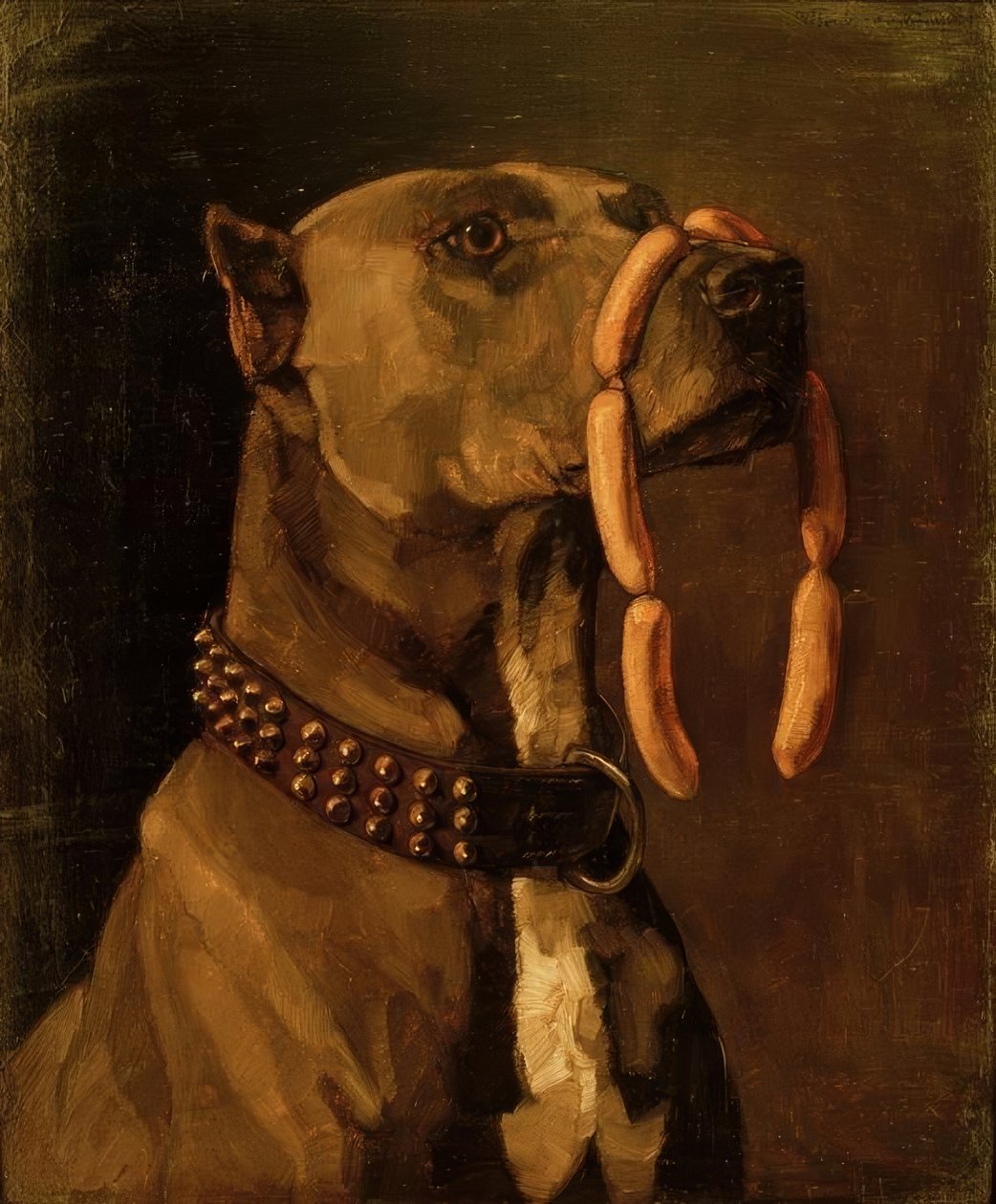 W. Trübner, Dog met worsten door Wilhelm Trübner