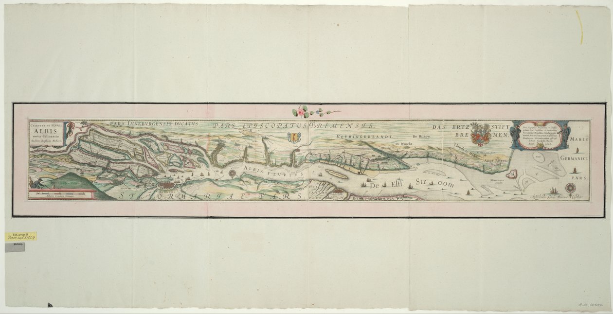 Kaart van de Unterelbe, 1:160 000, kopergravure, 1628 door Willem Janszoon Blaeu
