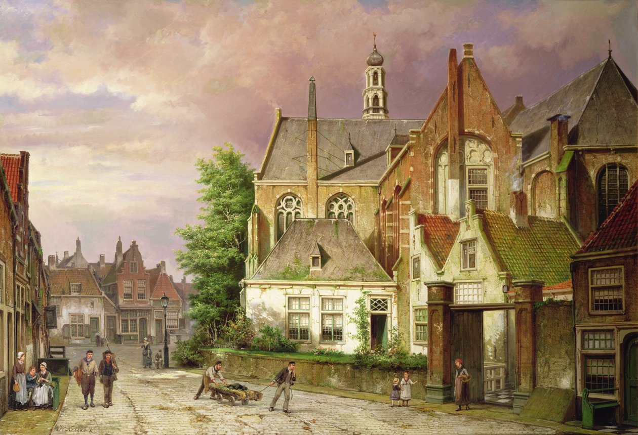 Twee Mannen met een Kar door Willem Koekkoek
