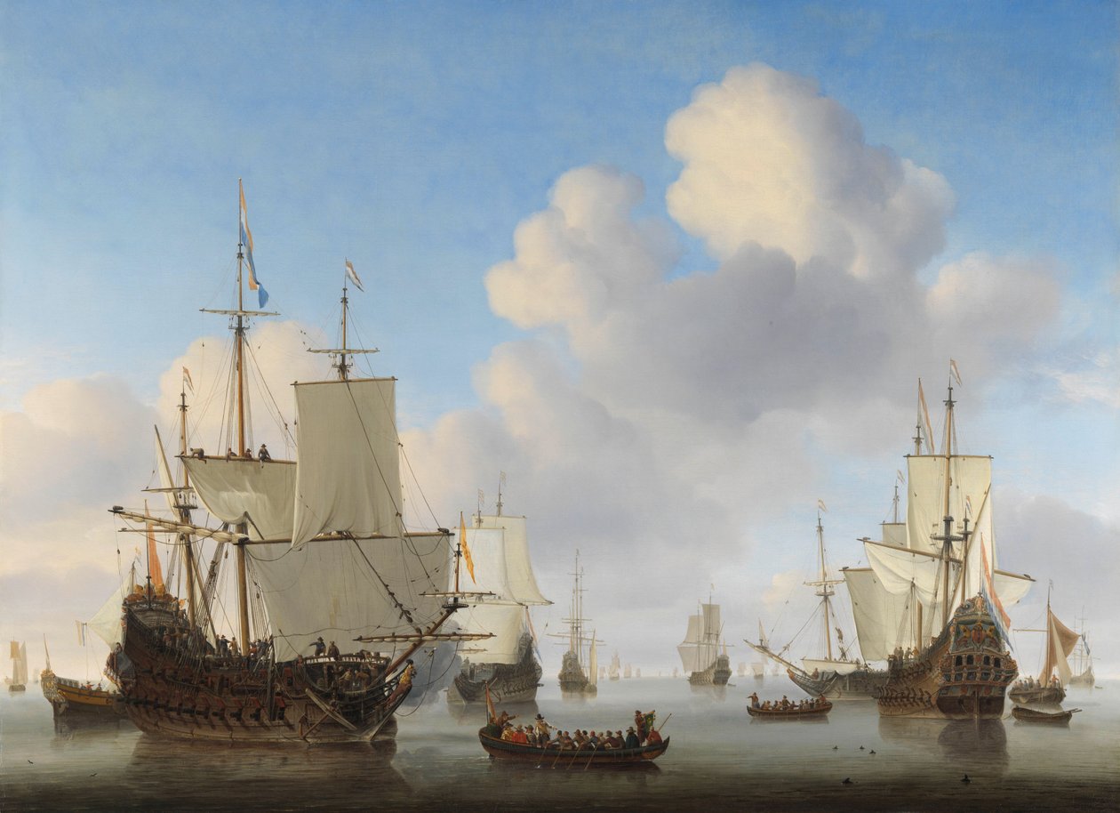 Schepen in een kalmte door Willem van de Velde the Younger