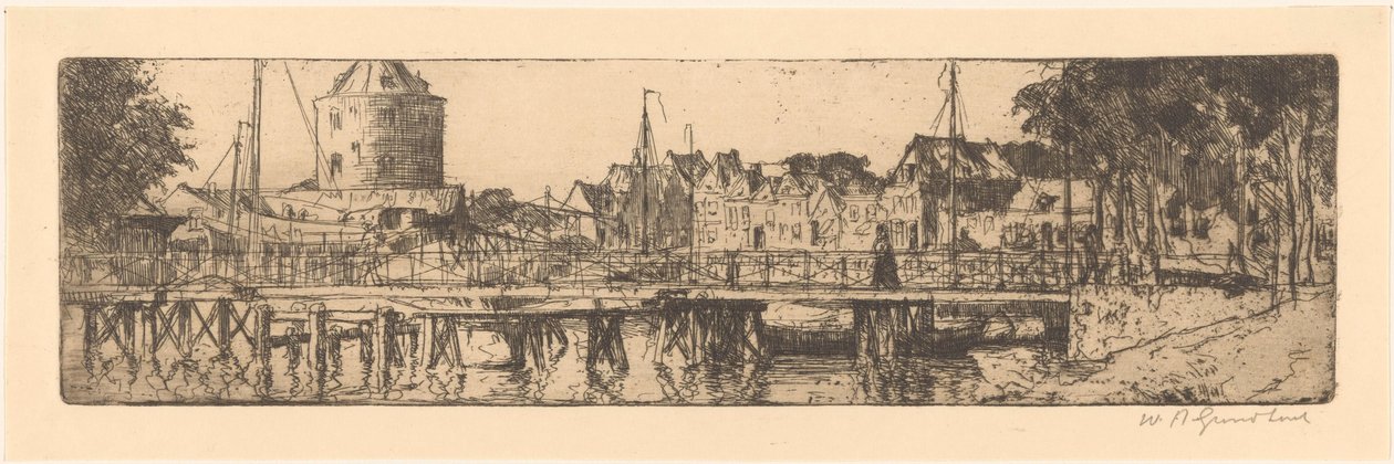 Enkhuizen door Willem Adrianus Grondhout (signed by artist)