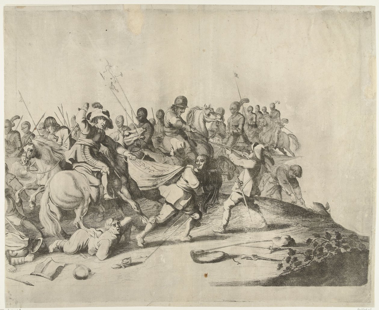 Gevecht tussen ruiters en voetvolk door Willem Basse