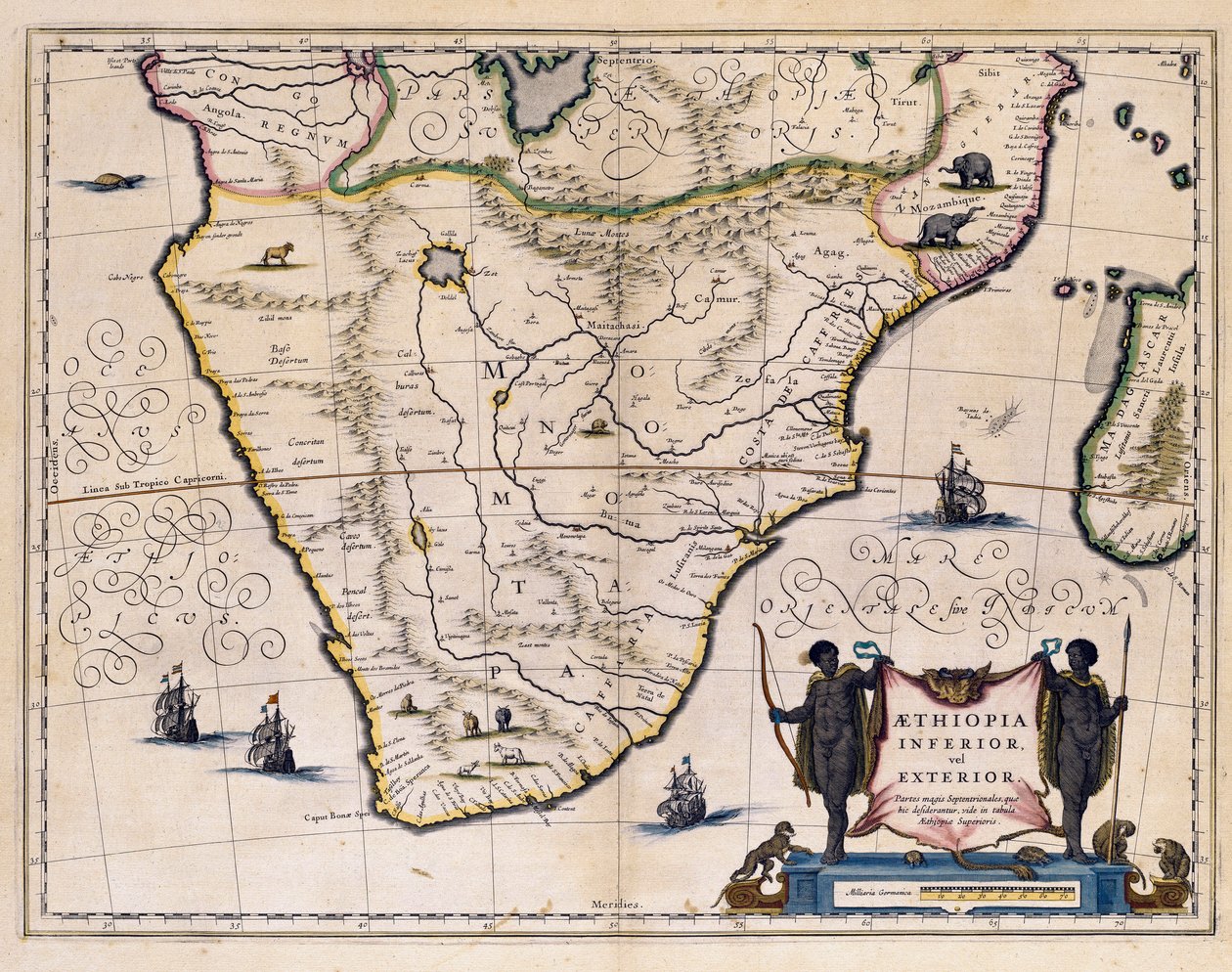 Kaart van Ethiopië en Zuid-Afrika (gravure) door Willem Blaeu