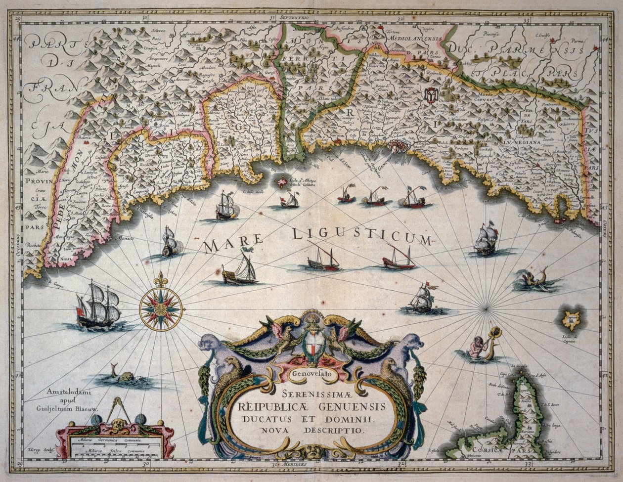 Kaart van de Republiek Genua, Italië door Willem Blaeu