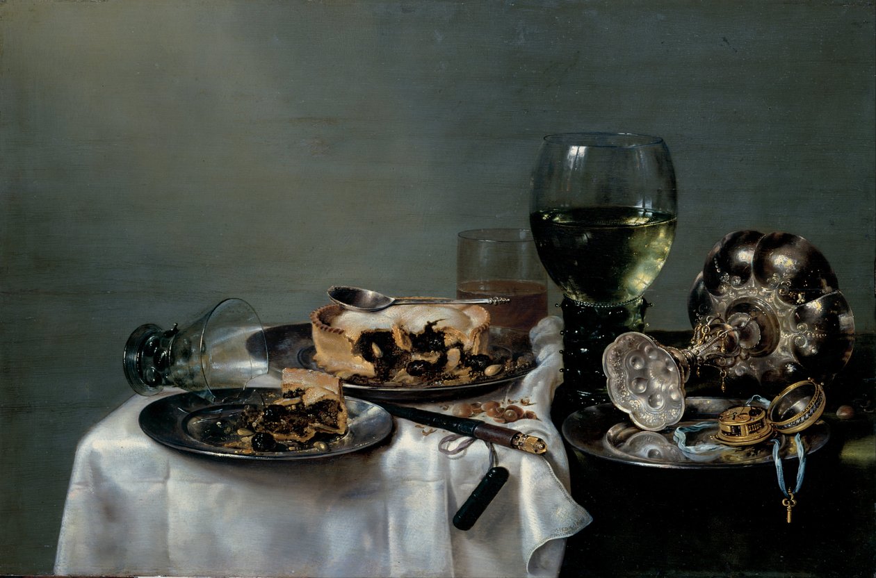 Ontbijttafel met bramentaart, 1631 door Willem Claesz. Heda