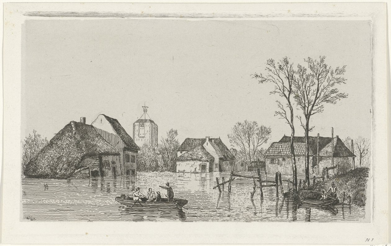 Overstroming bij Beesd, 1855 door Willem Gruyter jr.
