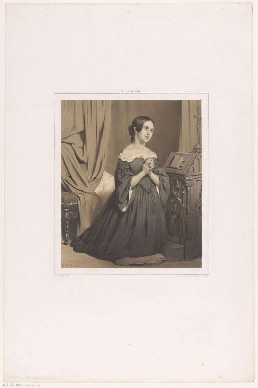 Knielende vrouw in gebed door Willem Hendrik Schmidt
