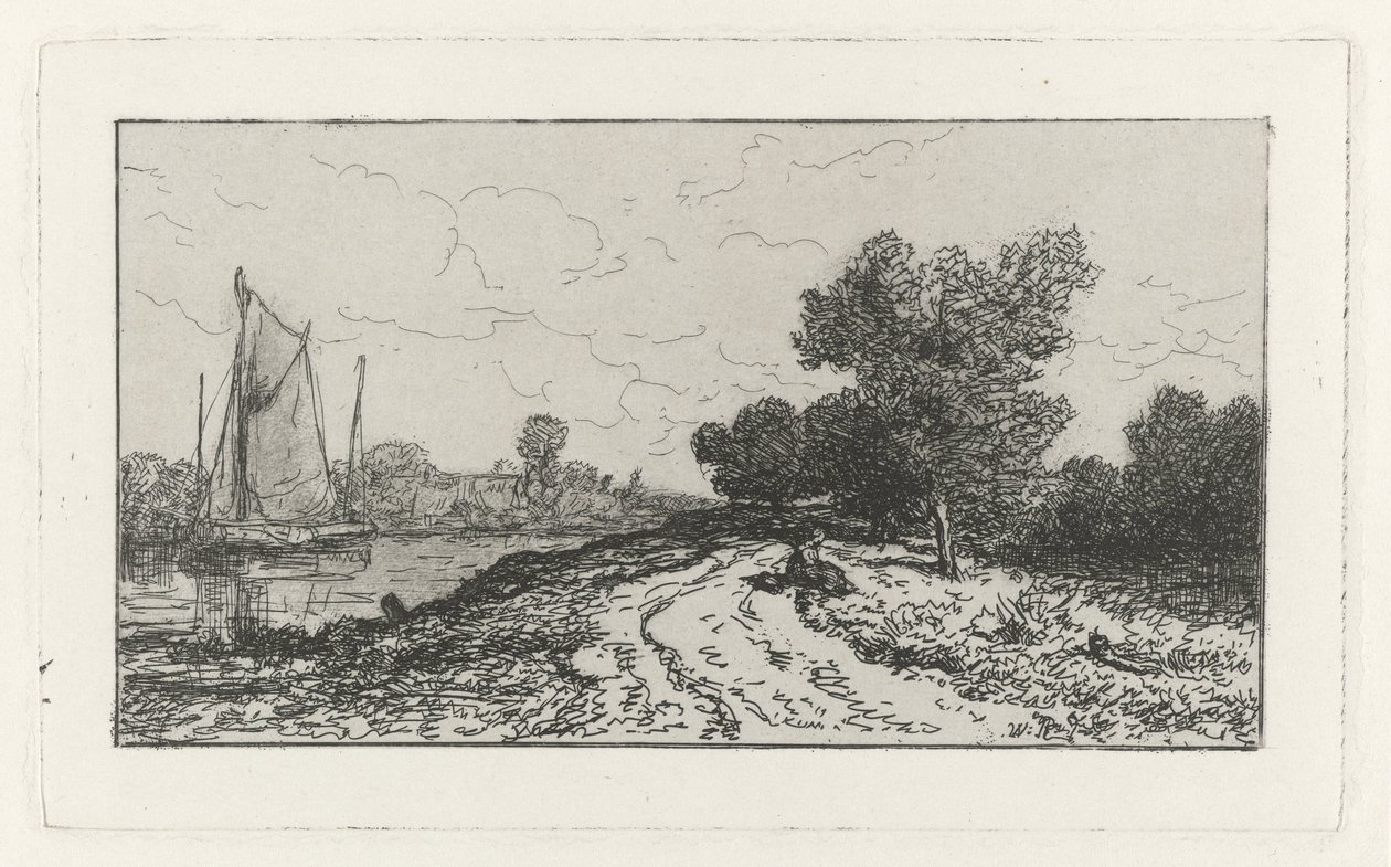 Landweg langs een vaart door Willem Roelofs (I)