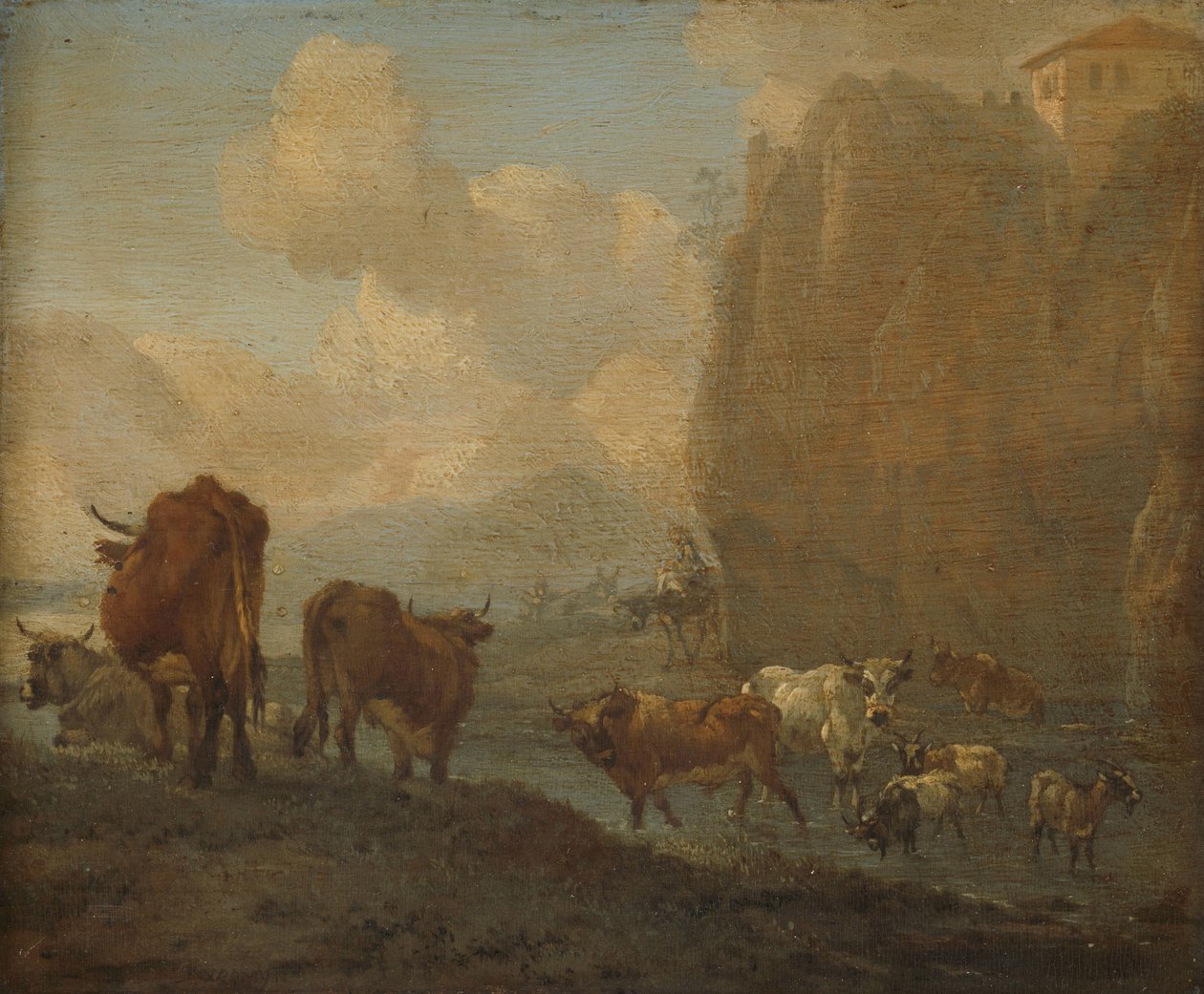 Vee bij een rivier door Willem Romeyn